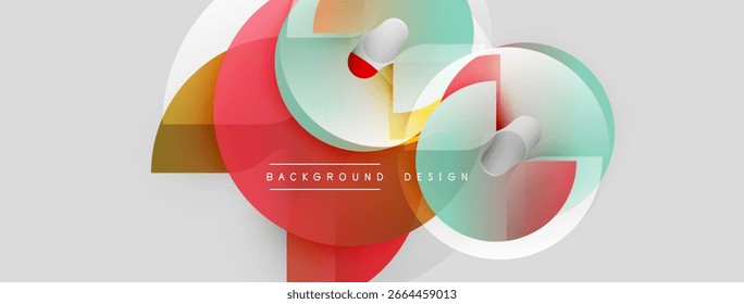 Las Formas geométricas Abstractas se superponen, creando Gradientes de colores vibrantes. Diseño minimalista con Elementos de texto. Estética moderna.