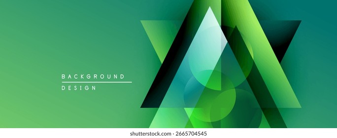 Las Formas geométricas Abstractas se superponen, creando un fondo de degradado verde dinámico. Los Elementos de diseño modernos sugieren innovación, tecnología.