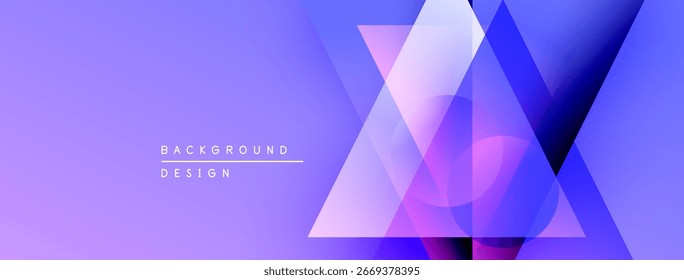 Abstrakte geometrische Formen überlappen sich, wodurch ein lebendiger violetter Farbverlauf-Hintergrund entsteht. Moderne Gestaltungselemente suggerieren Technologie, Innovation.