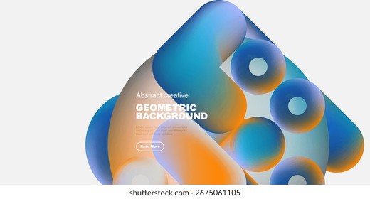 Las Formas geométricas Abstractas se superponen, creando Gradientes de colores vibrantes. El diseño presenta tonos azules, naranjas, estética moderna.