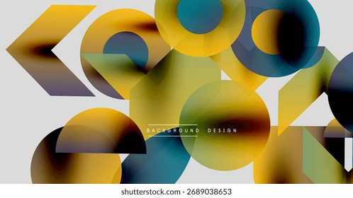 Las Formas geométricas Abstractas se superponen, creando Gradientes de colores vibrantes. Amarillos, azules y negros se mezclan a la perfección. Elemento de diseño moderno.