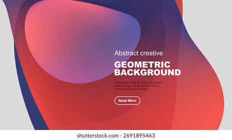 Formas geométricas abstratas se sobrepõem, criando gradientes vermelhos e azuis vibrantes. O texto promove o design criativo do plano de fundo, inclui o plano de ação.