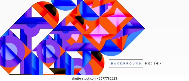 Abstract geometric shapes overlap, creating vibrant colorful design. Modern style, suitable for backgrounds, presentations.