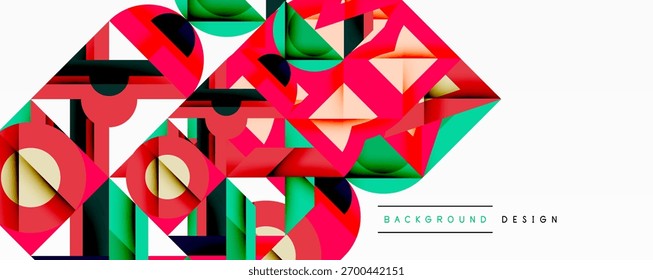 Abstract geometric shapes overlap, creating vibrant colorful design. Pink, green, black dominate composition. Modern vector illustration.