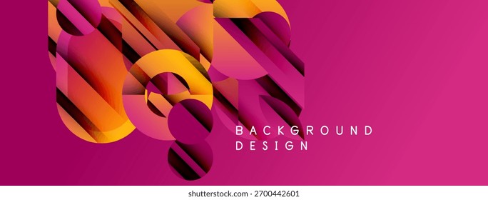 Abstract geometric shapes overlap, creating vibrant pink, orange, yellow gradients. Modern design element for backgrounds, presentations.