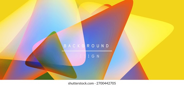 Abstract geometric shapes overlap, creating vibrant color gradients. Yellow background provides contrast. Modern design element.
