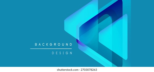 Abstract geometric shapes overlap, creating vibrant blue gradient design. Minimalist style with text background design below central element.
