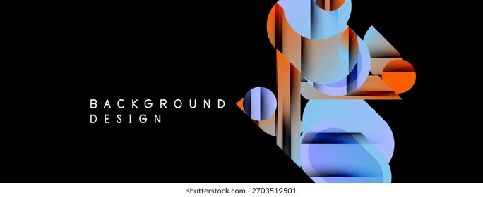 Abstract geometric shapes overlap, creating vibrant color gradients on black background. Modern design element for digital projects.