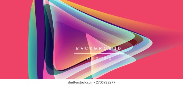 Abstract geometric shapes overlap, creating vibrant color gradients. Pink backdrop enhances dynamic visual effect. Modern design element.