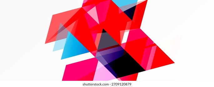 Las Formas geométricas Abstractas se superponen, creando una vibrante composición roja, rosa, púrpura y azul. Diseño minimalista, estética moderna.