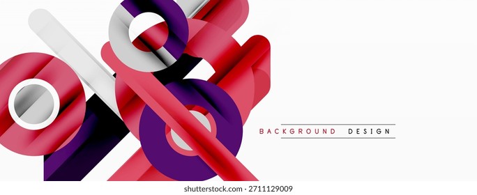 Las Formas geométricas Abstractas se superponen, creando composiciones dinámicas. Los colores rojo, púrpura y blanco dominan el diseño. Estilo moderno, líneas limpias presentes.