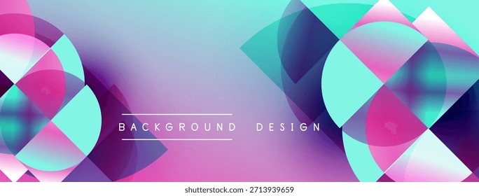 Las Formas geométricas Abstractas se superponen, creando Gradientes de colores vibrantes. El diseño presenta rosas, azules, púrpuras, lo que sugiere una estética moderna.