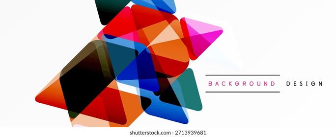 Formas geométricas abstratas se sobrepõem, criando um design colorido vibrante. O plano de fundo branco proporciona um contraste claro. Elemento visual moderno.