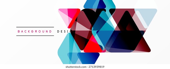 Formas geométricas abstratas se sobrepõem, criando um design colorido vibrante. O plano de fundo branco proporciona um contraste claro. Ilustração vetorial moderna.