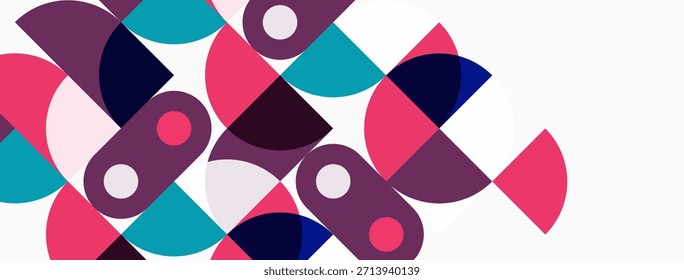 Las Formas geométricas Abstractas se superponen, creando un patrón colorido vibrante. Círculos, semicírculos dominan la composición. Elemento de diseño moderno.