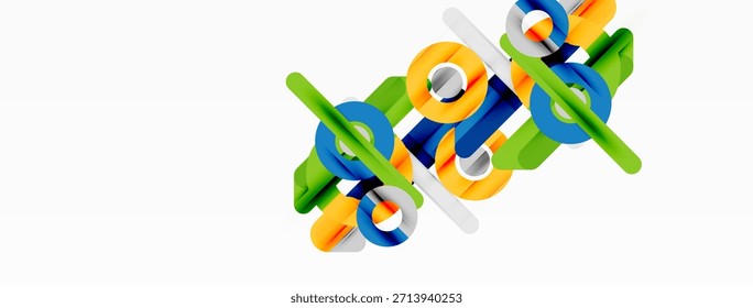 Formas geométricas abstratas se sobrepõem, criando padrões de cores vibrantes. Design limpo, estética moderna, composição simples.