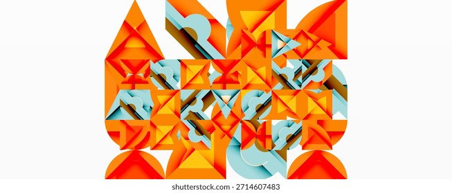 Las Formas geométricas Abstractas se superponen, creando texturas visuales complejas. Los tonos naranjas y azules dominan la composición. Diseño minimalista.