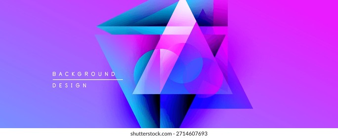 Abstract geometric shapes overlap, creating vibrant purple, blue gradients. Modern design elements suggest digital art, background texture.