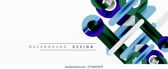 Las Formas geométricas Abstractas se superponen, creando un efecto visual dinámico. Los colores azul, verde y blanco dominan el diseño. Estilo minimalista.
