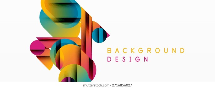 Formas geométricas abstratas se sobrepõem, criando um design colorido vibrante. O plano de fundo branco proporciona um contraste claro. Estética moderna.