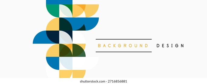 Las Formas geométricas Abstractas se superponen, creando un diseño visual colorido. El fondo presenta círculos, curvas, estética moderna.
