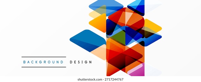Formas geométricas abstratas se sobrepõem, criando um design colorido vibrante. O plano de fundo branco proporciona um contraste claro. Estética moderna.