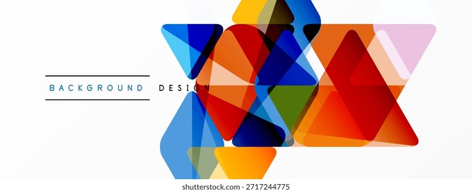 Abstract geometric shapes overlap, creating vibrant colorful design. Triangles dominate composition, offering modern aesthetic.