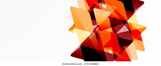 Formas geométricas abstratas se sobrepõem, criando tons laranja vibrante e vermelho. Design minimalista com espaço negativo significativo. Estética moderna.