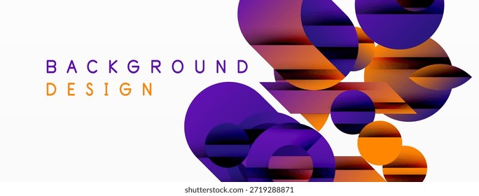 Abstract geometric shapes overlap, creating vibrant color gradients. Modern design elements suggest dynamic visual experience.