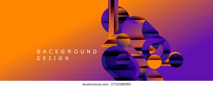 Abstrakte geometrische Formen überlappen sich, wodurch ein lebendiger orangefarbener, violetter Farbverlauf entsteht. Modernes Design für Hintergründe, Präsentationen.