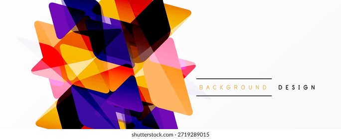Formas geométricas abstratas se sobrepõem, criando um design colorido vibrante. O espaço em branco fornece contraste, estética moderna. Texto de fundo presente.
