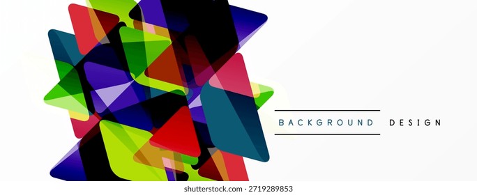 Formas geométricas abstratas se sobrepõem, criando uma composição colorida vibrante. O espaço em branco fornece contraste, elemento de design moderno.