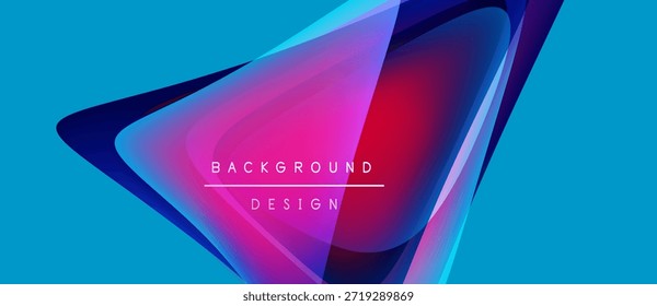 Las Formas geométricas Abstractas se superponen, creando Gradientes de colores vibrantes. El fondo azul mejora el efecto visual dinámico. El texto lee el diseño de fondo.