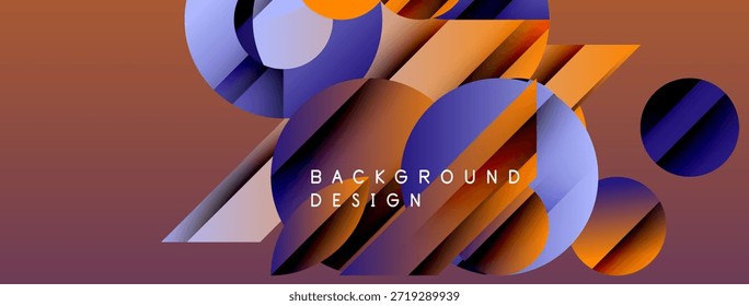 Las Formas geométricas Abstractas se superponen, creando un efecto visual dinámico. Los colores cálidos dominan, con acentos morados. Diseño moderno adecuado para fondos.