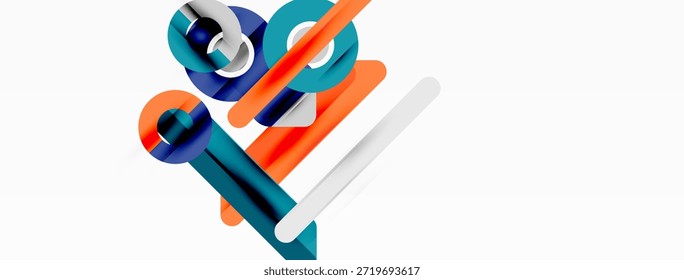 Las Formas geométricas Abstractas se superponen, creando composiciones dinámicas. Los Colores incluyen verde azulado, naranja, blanco. Diseño minimalista, estética moderna.