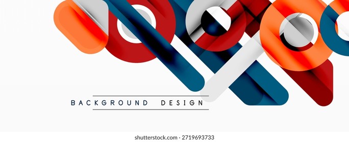 Las Formas geométricas Abstractas se superponen, creando un fondo dinámico y colorido. Los Elementos de diseño modernos sugieren movimiento, innovación.