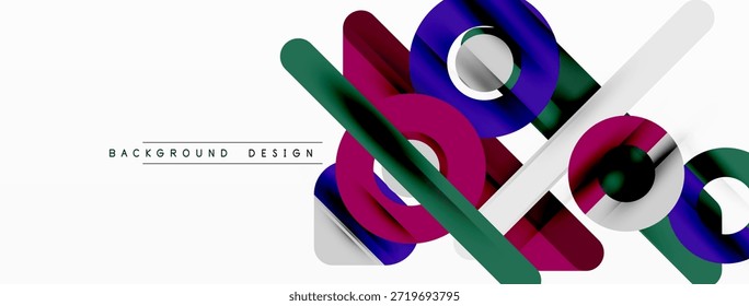 Las Formas geométricas Abstractas se superponen, creando composiciones dinámicas. Los Colores incluyen púrpura, verde, blanco, marrón. Elemento de diseño moderno.