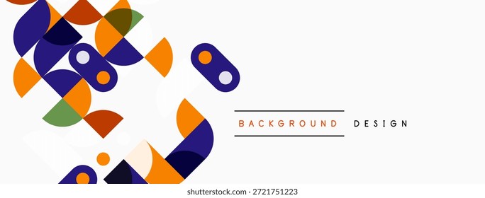 Las Formas geométricas Abstractas se superponen, creando un patrón vibrante. Los tonos azules, naranjas y verdes dominan el espacio blanco. Elemento de diseño minimalista.
