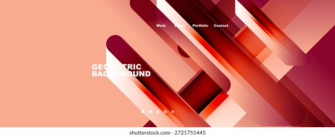 Las Formas geométricas Abstractas se superponen, creando un efecto visual dinámico. Los tonos melocotón dominan el diseño, con Elementos de texto blancos. Estética moderna y limpia.