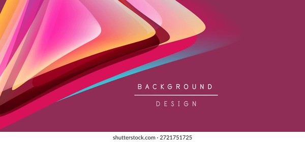 Las Formas geométricas Abstractas se superponen, creando vibrantes Gradientes de color rosa y naranja. El diseño presenta curvas suaves, estética moderna. El fondo es magenta profundo.