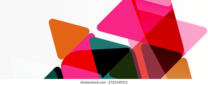 Las Formas geométricas Abstractas se superponen, creando bloques de colores vibrantes. La composición presenta rosas, rojos, naranjas, verde azulado, negro. Diseño minimalista.