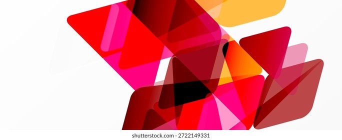Las Formas geométricas Abstractas se superponen, creando vibrantes tonos rojos, rosados y naranjas. Diseño minimalista con fondo blanco. Composición moderna.