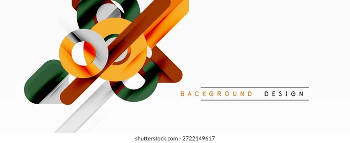 Las Formas geométricas Abstractas se superponen, creando composiciones dinámicas. Los colores naranja, verde y blanco dominan el diseño. Estilo minimalista.