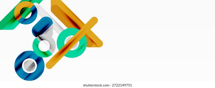 Las Formas geométricas Abstractas se superponen, creando una composición visual dinámica. Los colores brillantes contrastan con el fondo blanco. Elementos de diseño modernos presentes.