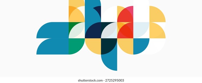 Las Formas geométricas Abstractas se superponen, creando patrones coloridos. El diseño presenta círculos, curvas y tonos vibrantes. Fondo simple.