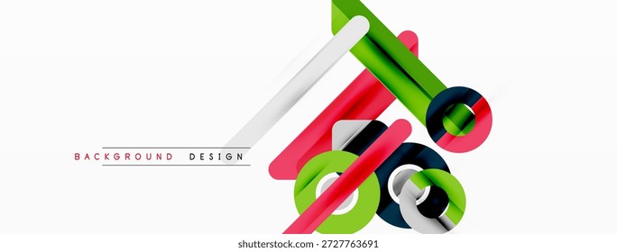 Abstrakte geometrische Formen überlappen sich und erzeugen eine dynamische visuelle Komposition. Helle Farben kontrastieren auf weißem Hintergrund. Modernes Design.