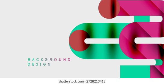 Abstract geometric shapes overlap, creating vibrant color gradients. Modern design elements suggest dynamic movement, clean aesthetic.