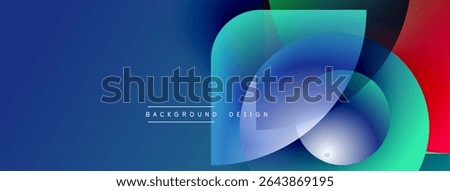Abstract geometric shapes overlap, creating vibrant color gradients. Blue dominates left side, transitioning to red right. Text reads background design.