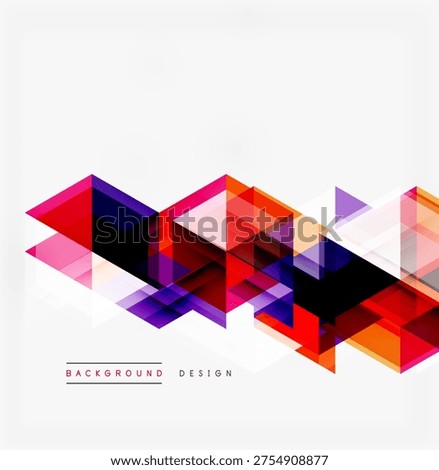Abstract geometric shapes overlap, creating dynamic colorful pattern. Modern design elements suggest innovation, energy.