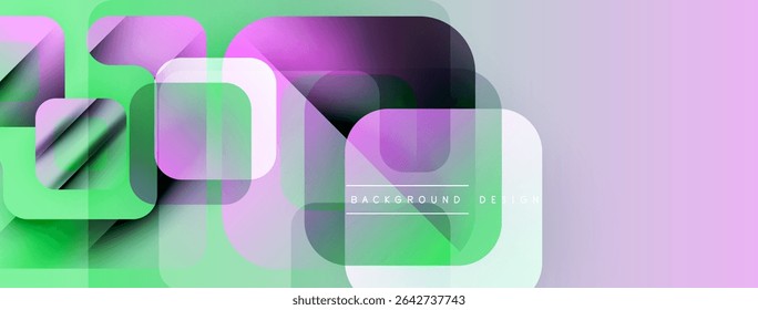 Abstract geometric shapes overlap. Gradient colors create modern visual effect. Soft hues blend, forming dynamic composition.